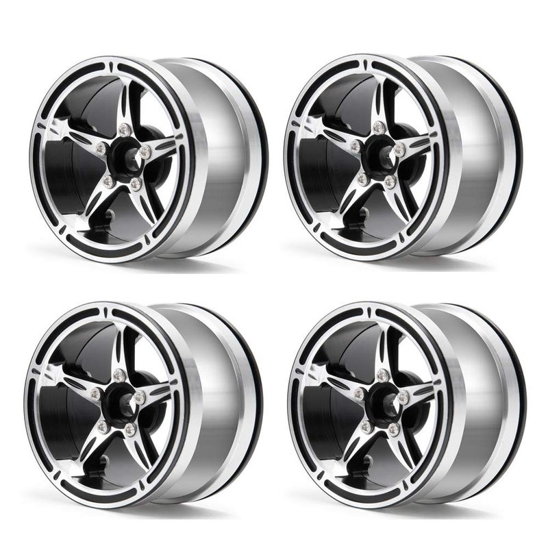 MOHERO 2.2" Beadlock Wheels Rims for 1/10 Scale RC Crawler Car Axial Wraith TRX-4 D90 Pack of 4 (Silver+Black) - Image 1